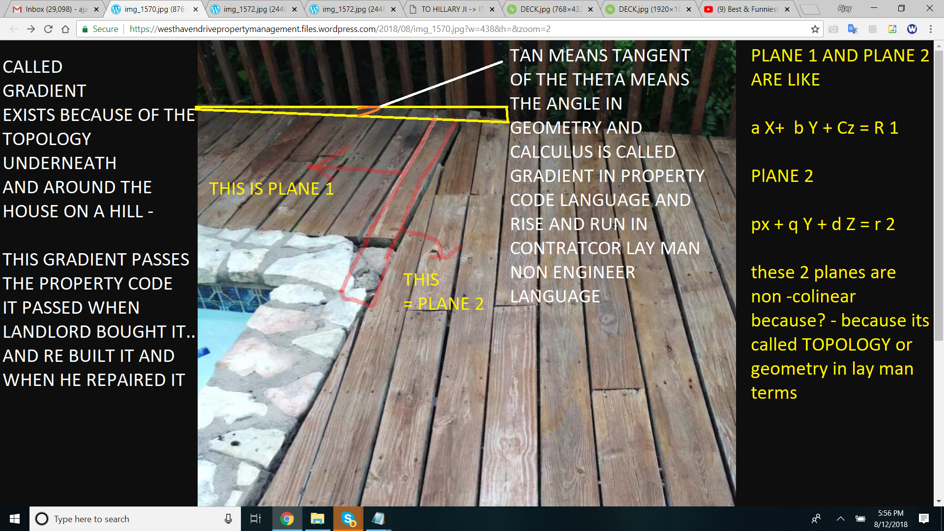 TAN MEANS TNGENT OF THE THETA MEANS THE ANGLE IN GEOMETRY AND CALCULUS IS CALLED GRADIENT IN PROPERTY CODE LANGUAGE AND RISE AND RUN IN CONTRATCOR LAY MAN NON ENGINEER LANGUAGE