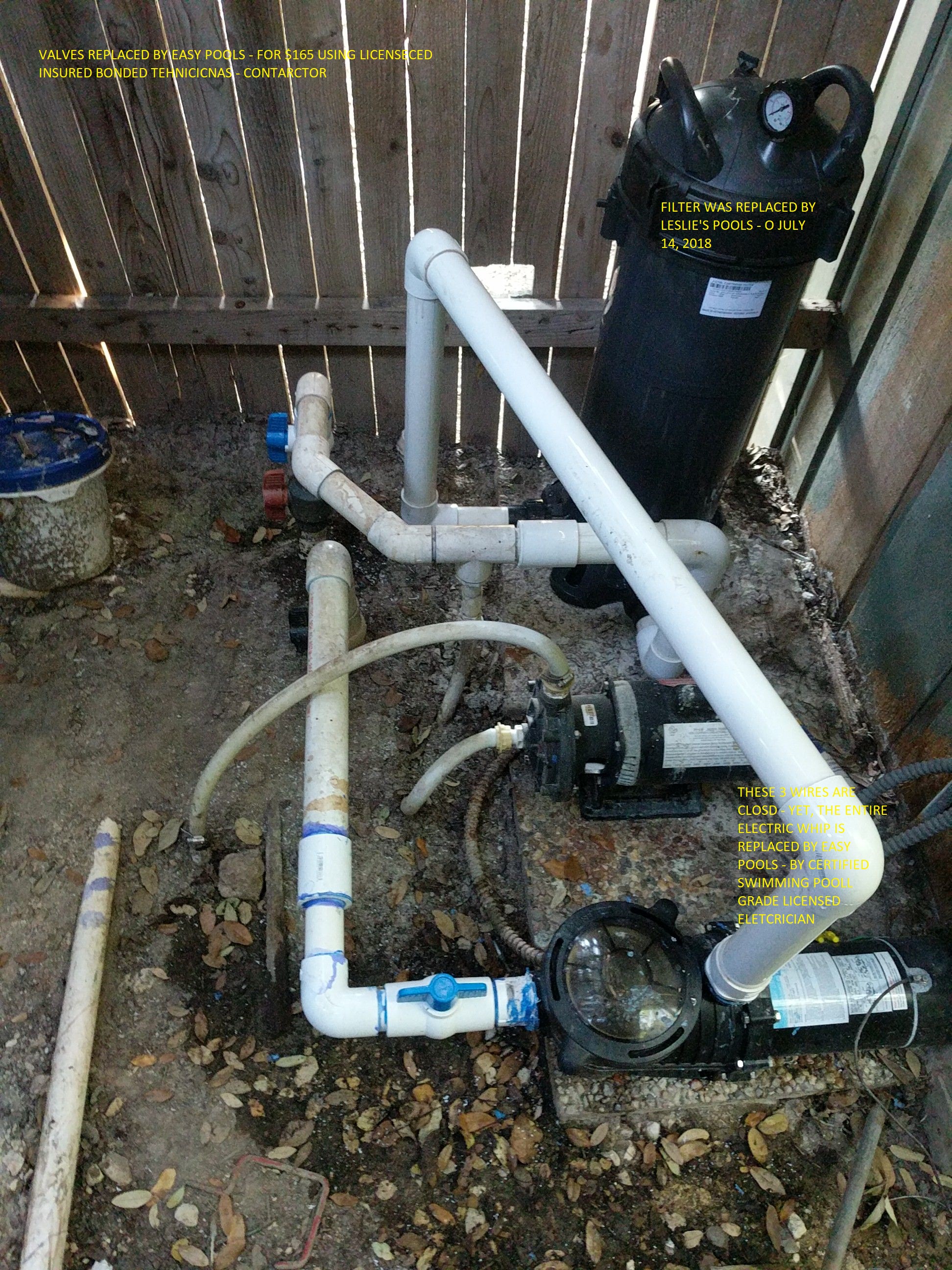 VALVES REPLACED BY EASY POOLS - FOR $165 USING LICENSECED INSURED BONDED TEHNICICNAS - CONTARCTOR
