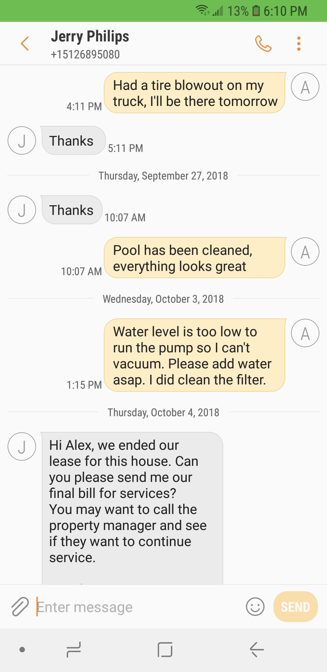 Screenshot_20181004-181015_Messages - POOL AND DECK - FROM ALEXC SOMMERS - ON OCTOBER 4 2018 AROUND 6 30 PM CTS AUSTIN TIME