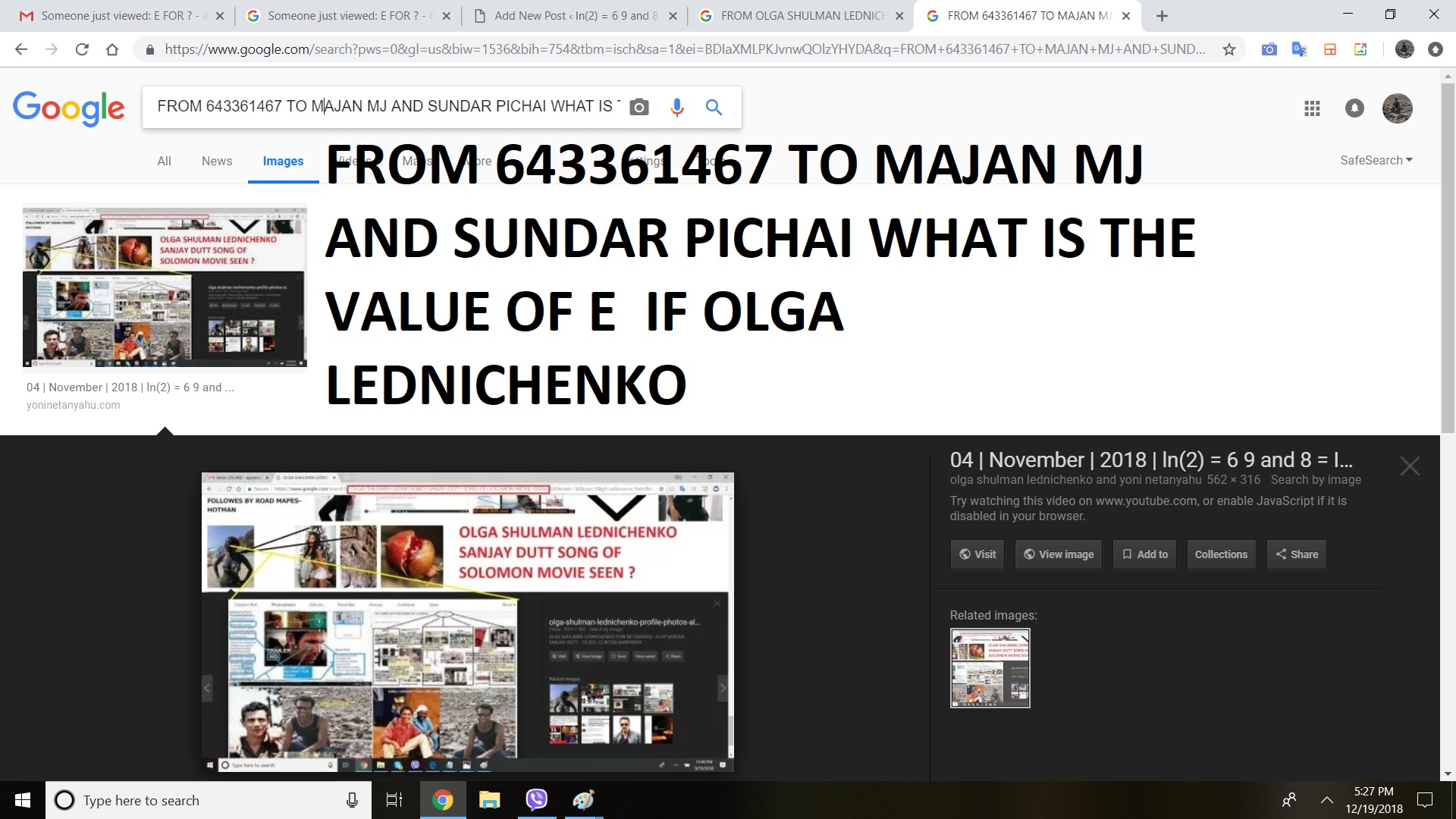FROM 643361467 TO MAJAN MJ AND SUNDAR PICHAI WHAT IS THE VALUE OF E IF OLGA LEDNICHENKO