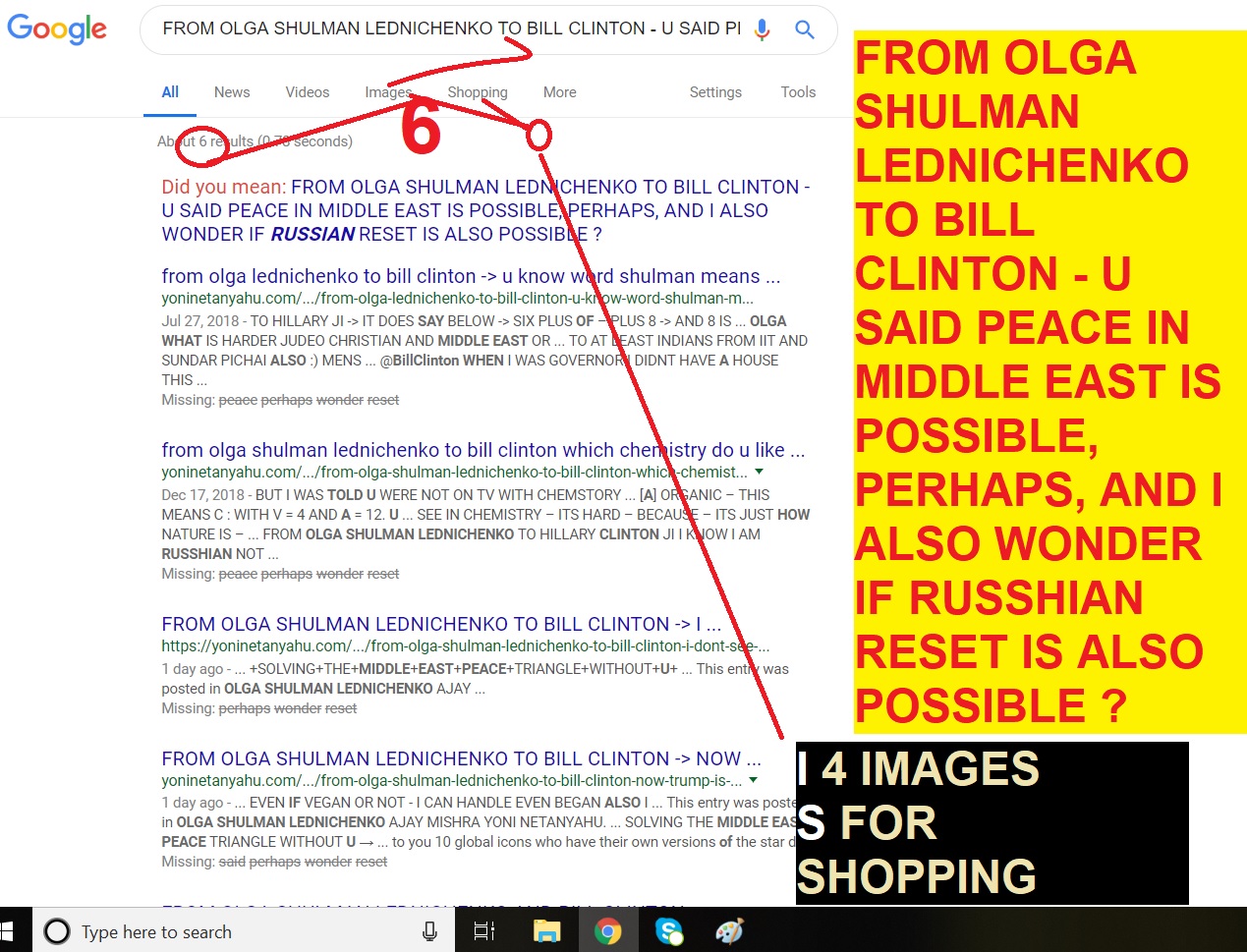 FROM OLGA SHULMAN LEDNICHENKO TO BILL CLINTON - U SAID PEACE IN MIDDLE EAST IS POSSIBLE, PERHAPS, AND I ALSO WONDER IF RUSSHIAN RESET IS ALSO POSSIBLE