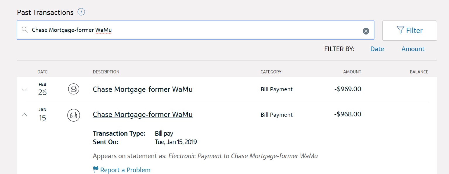 CHASE MORTAGE PAYMENTS BY ME - FOR JAN AND FEBRUARY 2019