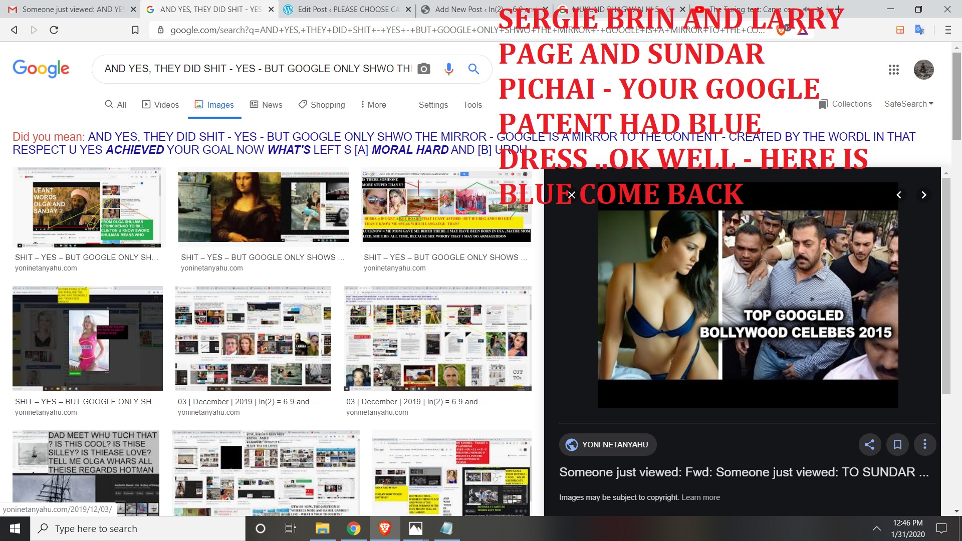 SERGIE BRIN AND LARRY PAGE AND SUNDAR PICHAI - YOUR GOOGLE PATENT HAD BLUE DRESS ..OK WELL - HERE IS BLUE COME BACK