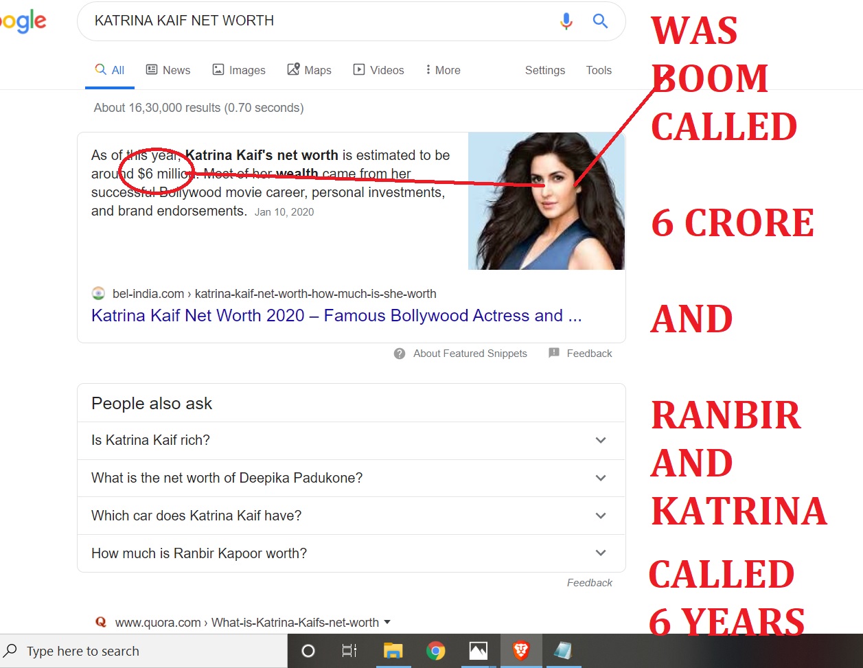 WAS BOOM CALELD 6 COROES AND RANBIR AND KATRINA CAKLED 6 EYARS AND NOW NET WORITH OF KATRINA IS CALED 6 MILLION AND THERE IS VICKY KAUSKHAL