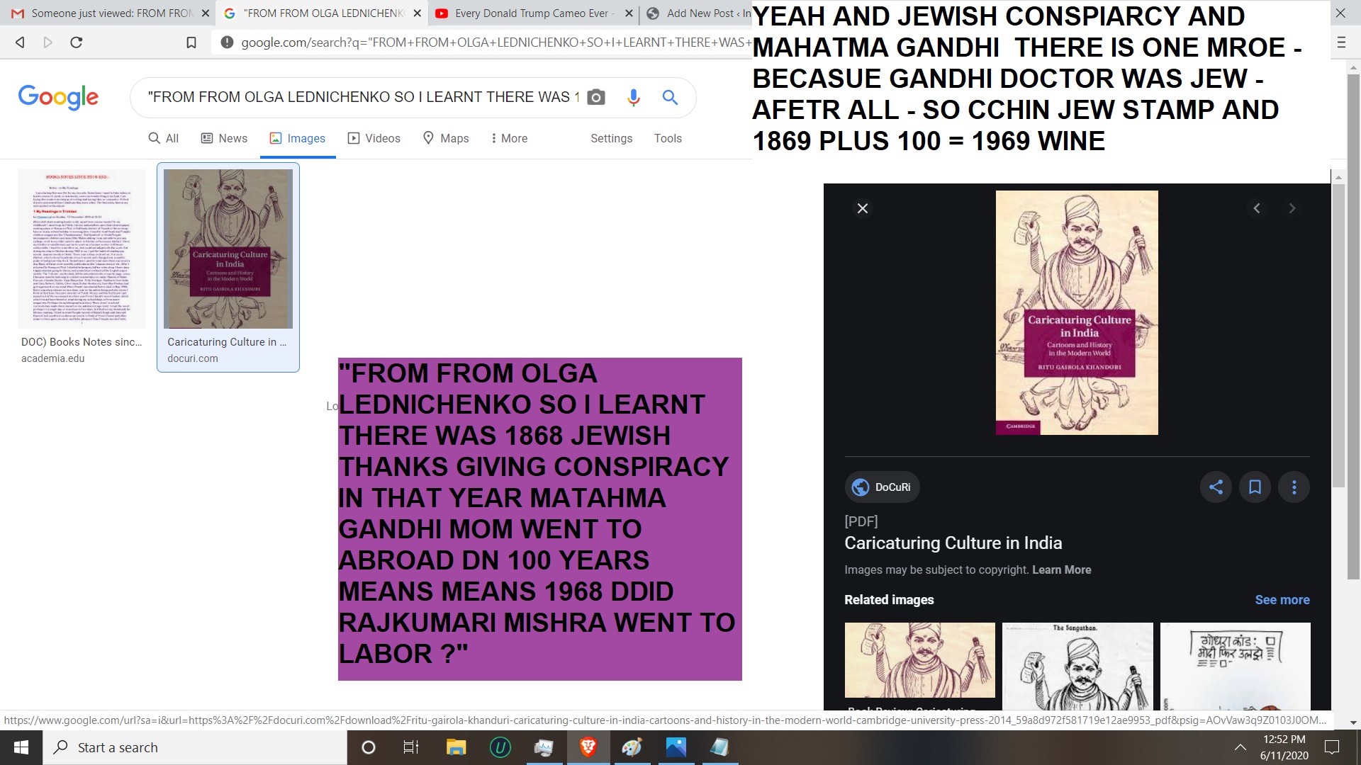 FROM FROM OLGA LEDNICHENKO SO I LEARNT THERE WAS 1868 JEWISH THANKS GIVING CONSPIRACY IN THAT YEAR MATAHMA GANDHI MOM WENT TO ABROAD DN 100 YEARS MEANS MEANS 1968 DDID RAJKUMARI MISHRA WENT TO LABOR --