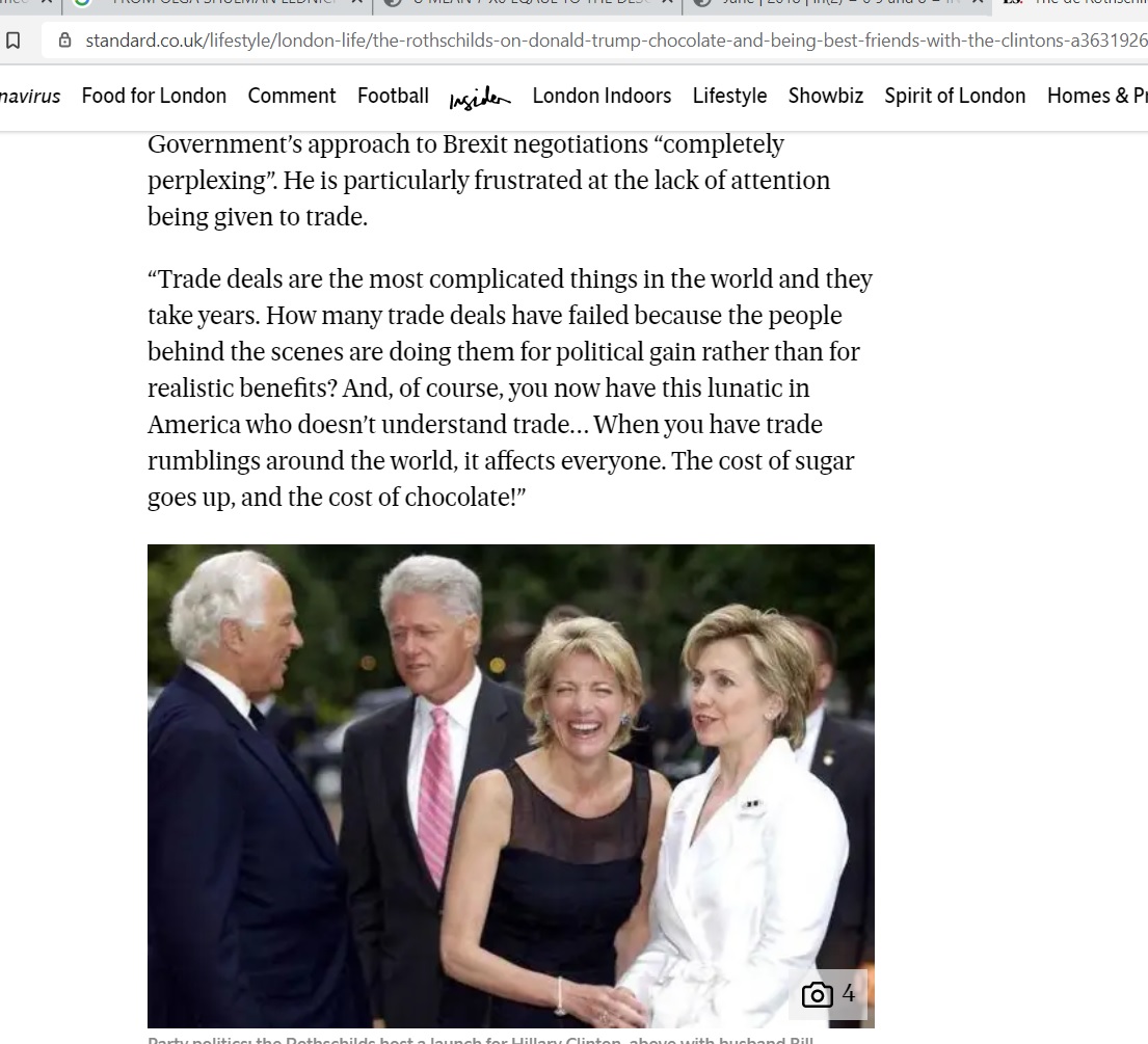 OH THE ROTSHCHIILD, THE DONALD, THE SUGAR,A DN COOLATES AND THE CLINTONS - WOW = ALL IN ONE HEADING -