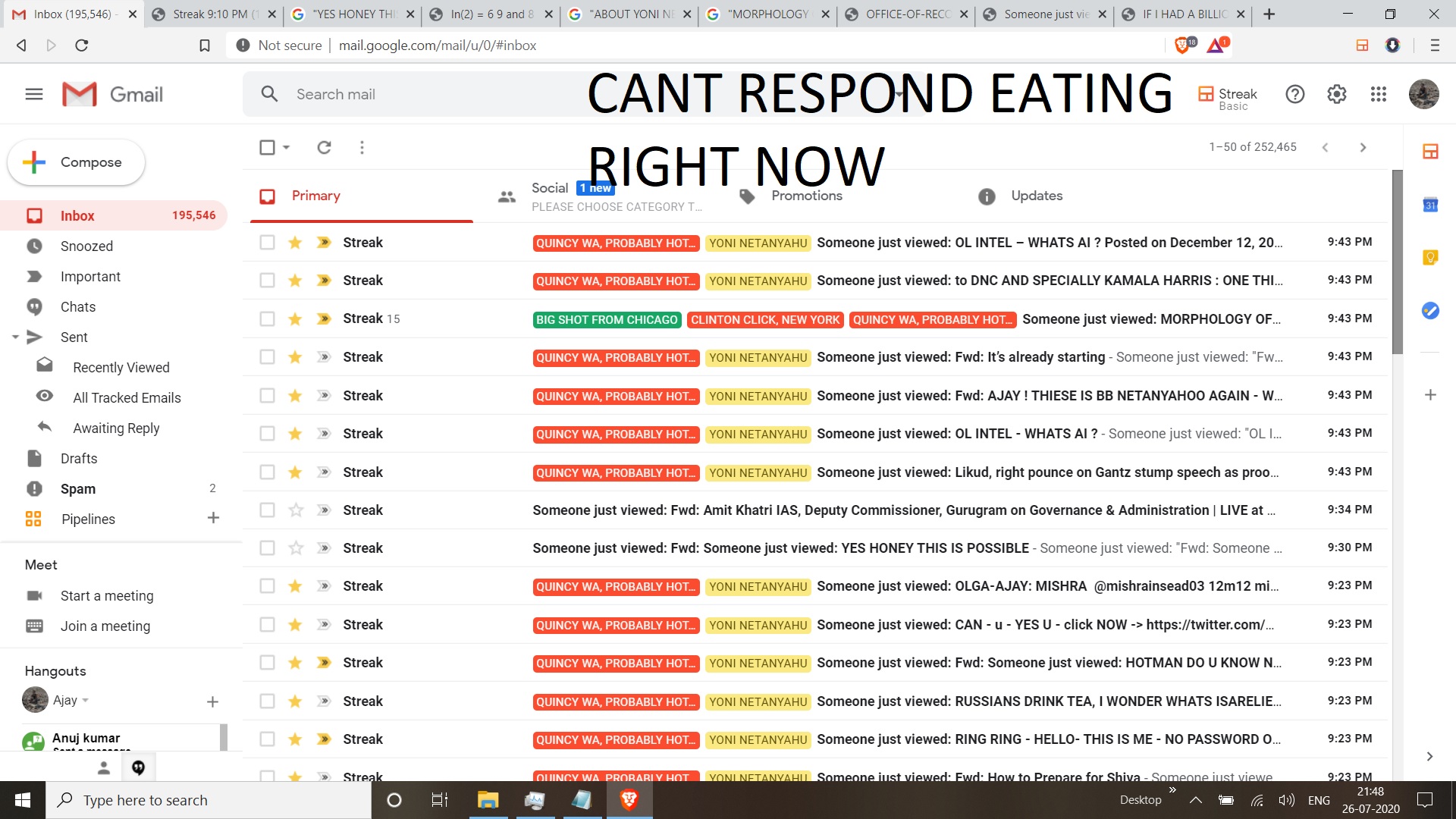 CANT RESPOND EATING RIGHT NOW