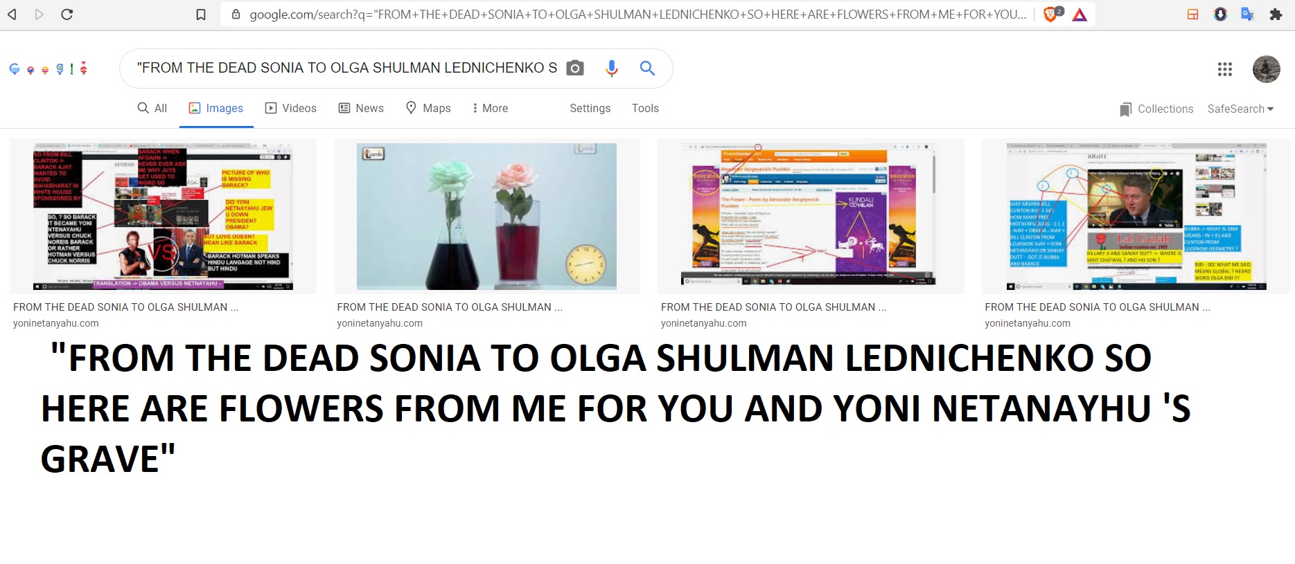 FROM THE DEAD SONIA TO OLGA SHULMAN LEDNICHENKO SO HERE ARE FLOWERS FROM ME FOR YOU AND YONI NETANAYHU 'S GRAVE