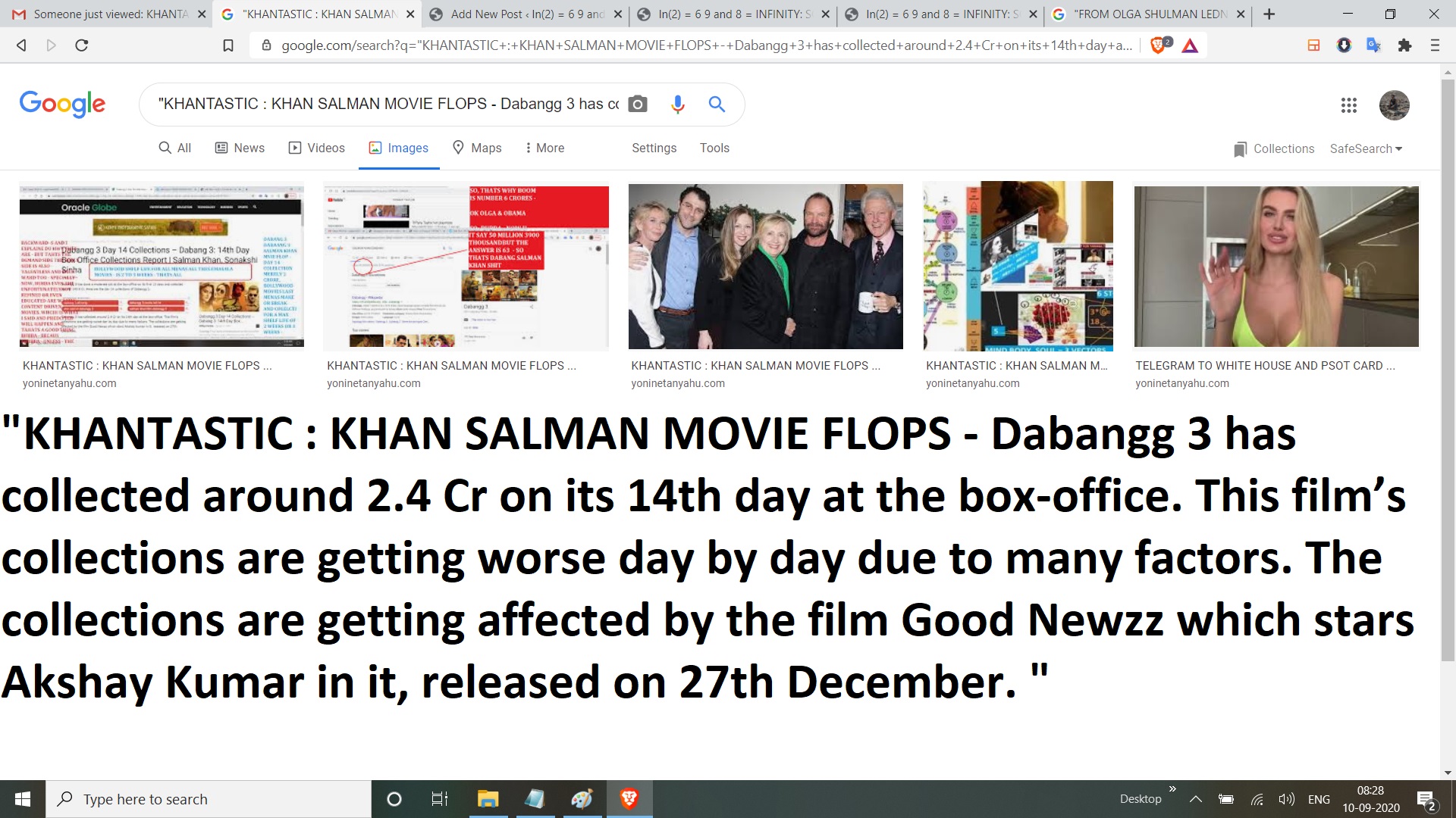 KHANTASTIC KHAN SALMAN MOVIE FLOPS - Dabangg 3 has collected around 2.4 Cr on its 14th day at the box-office. This film’s collections are getting worse day by day due to many factors. The collections are getting affected by the film Good Newzz which stars Akshay Kumar in it, released on 27th December