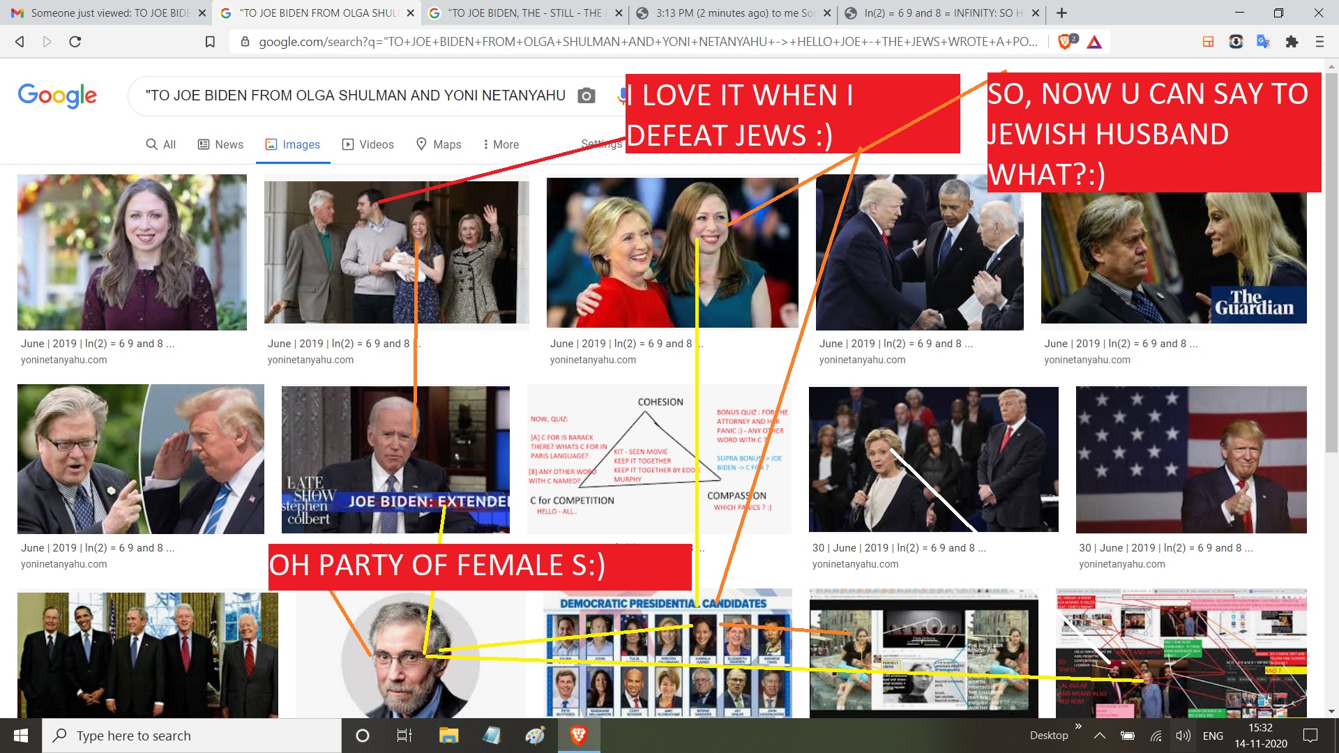 "TO JOE BIDEN FROM OLGA SHULMAN AND YONI NETANYAHU -> HELLO JOE - THE JEWS WROTE A POST HOW BIBLE VIEWS WOMEN AS - MEANING, U CAN CHECK THAT NEW YORK CLICKED IN LESS THAN 3 MINUTES I POSTED - OK - MISTER BIDEN - JEWS ACCEPTED THAT BIBLE AND DEUTERONOMY - CANNOT GIVE WOMEN EQAUL RIGHTS - LIKE ALL MEN ARE CREATED EQAUL, COK CAN THERE BE A FEMALE GOD IN KORAN OR BIBLE OR JEWISH HEBREW BIBE, JEWS - DID ADMIT, CAN U AT DNC ADMIT THAT ? NO DONT SAY POOLITICALLY THIS - IN EELCTIONS - SEASON - BUT CAN U HANDLE THE OBJECTIVE TRUTH ? MISTER BIDEN - JEWS CAN - THIS IS WHEN THE ARE VERY VEERY VERRY DEFENSIVE OF THEIR BOOKS - COK, LETS HAVE ILHAN OMAR ACCEPT THAT ? AND KAMALA - AND TULIS AND SEEMA AND CHELSEA - ALL OF U ARE MARRIED ? - OK OTHER THAN KAMALA, WHO CAN SHOW A FEMALE DGOD COULD BE ACCEPTABLE IN THEIR CREDENZA - BY THE DINENR TABLE WHEN U PUT FOO DON A TABLE - THERE MANY TIMES IS A FEMALE GODDESS OK EMILY LIST - AM AI WRONG OR LYING OR MAKING TIS UP OR EXAGERRATING? OK.. NOW, FROM OLGA TO KAMALA - U KNOW JUST AS FUKKUYAMA APPEADING FRO CLASS AND SAID ECONOMCIS, IS BETTER UNIFIER, THEN HOW ABOUT MOM - AS BEING A BETTER UNIFIER, I MEAN DID U NOT SAY YOUR LENSES WERE BORROWED FROM A HINDU WOMAN WHOS NAME YOUR NAME AS MOM ?"