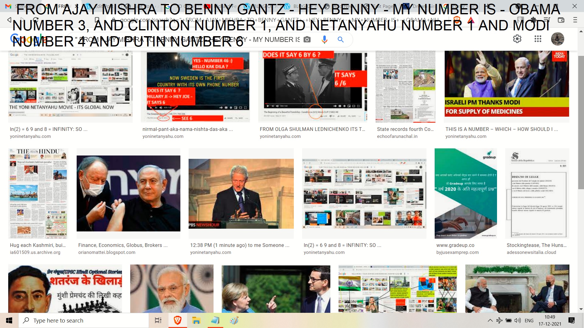 FROM AJAY MISHRA TO BENNY GANTZ - HEY BENNY - MY NUMBER IS - OBAMA NUMBER 3, AND CLINTON NUMBER 1, AND NETANYAHU NUMBER 1 AND MODI NUMBER 4 AND PUTIN NUMBER 6
