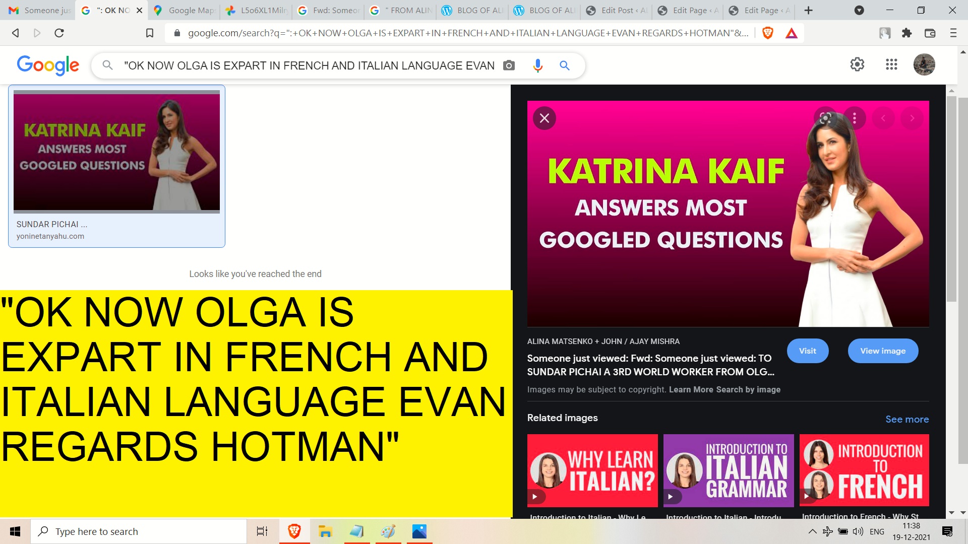 OK NOW OLGA IS EXPART IN FRENCH AND ITALIAN LANGUAGE EVAN REGARDS HOTMAN