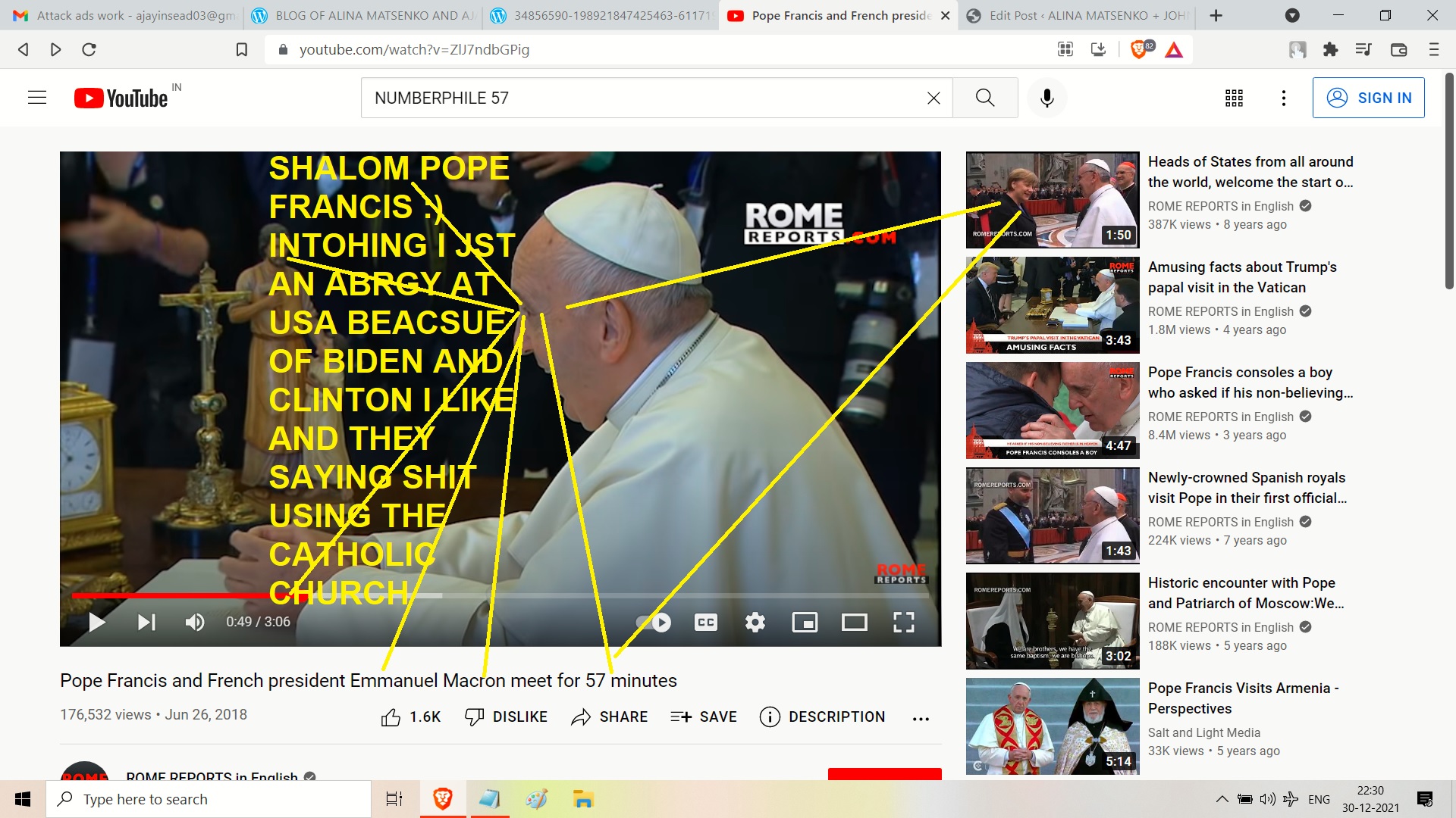 POPE FRANCIS EMAMANU L MACRON AJAY MISHAR BIL CLINTON AND JOE BDIEN NUEBR 57 AND 58 AND WHO