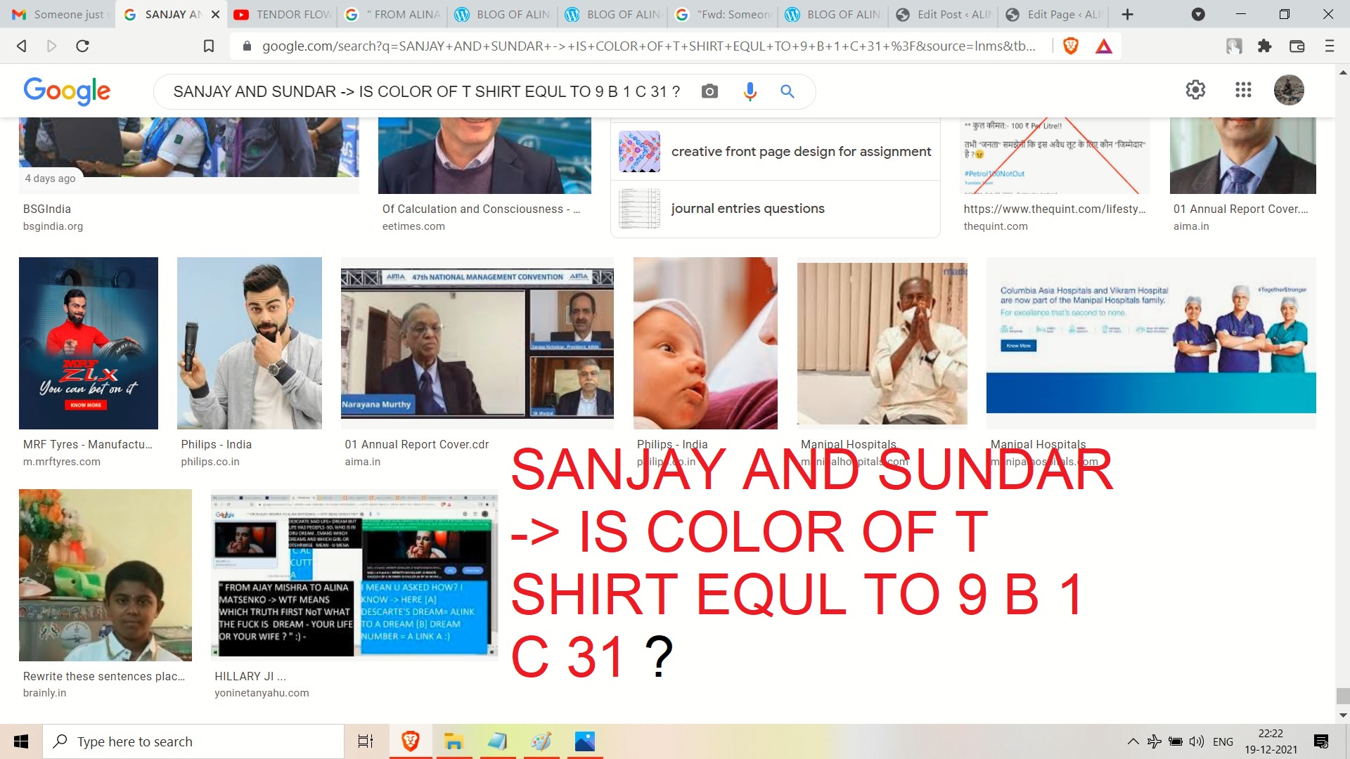 SANJAY AND SUNDAR IS COLOR OF T SHIRT EQUL TO 9 B 1 C 31.......................