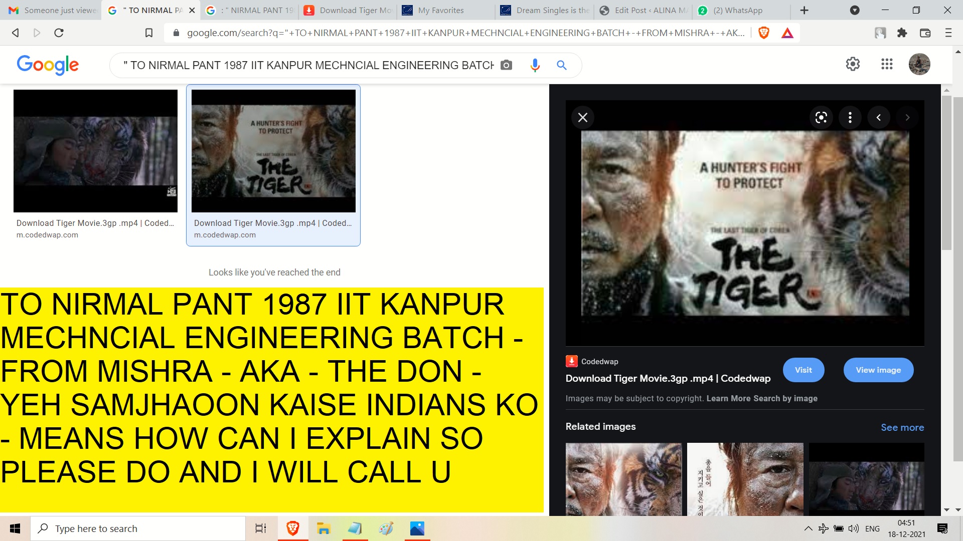 TO NIRMAL PANT 1987 IIT KANPUR MECHNCIAL ENGINEERING BATCH - FROM MISHRA - AKA - THE DON - YEH SAMJHAOON KAISE INDIANS KO - MEANS HOW CAN I EXPLAIN SO PLEASE DO AND I WILL CALL U