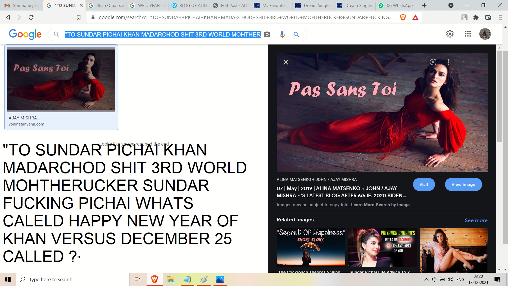 TO SUNDAR PICHAI KHAN MADARCHOD SHIT 3RD WORLD MOHTHERUCKER SUNDAR FUCKING PICHAI WHATS CALELD HAPPY NEW YEAR OF KHAN VERSUS DECEMBER 25 CALLED