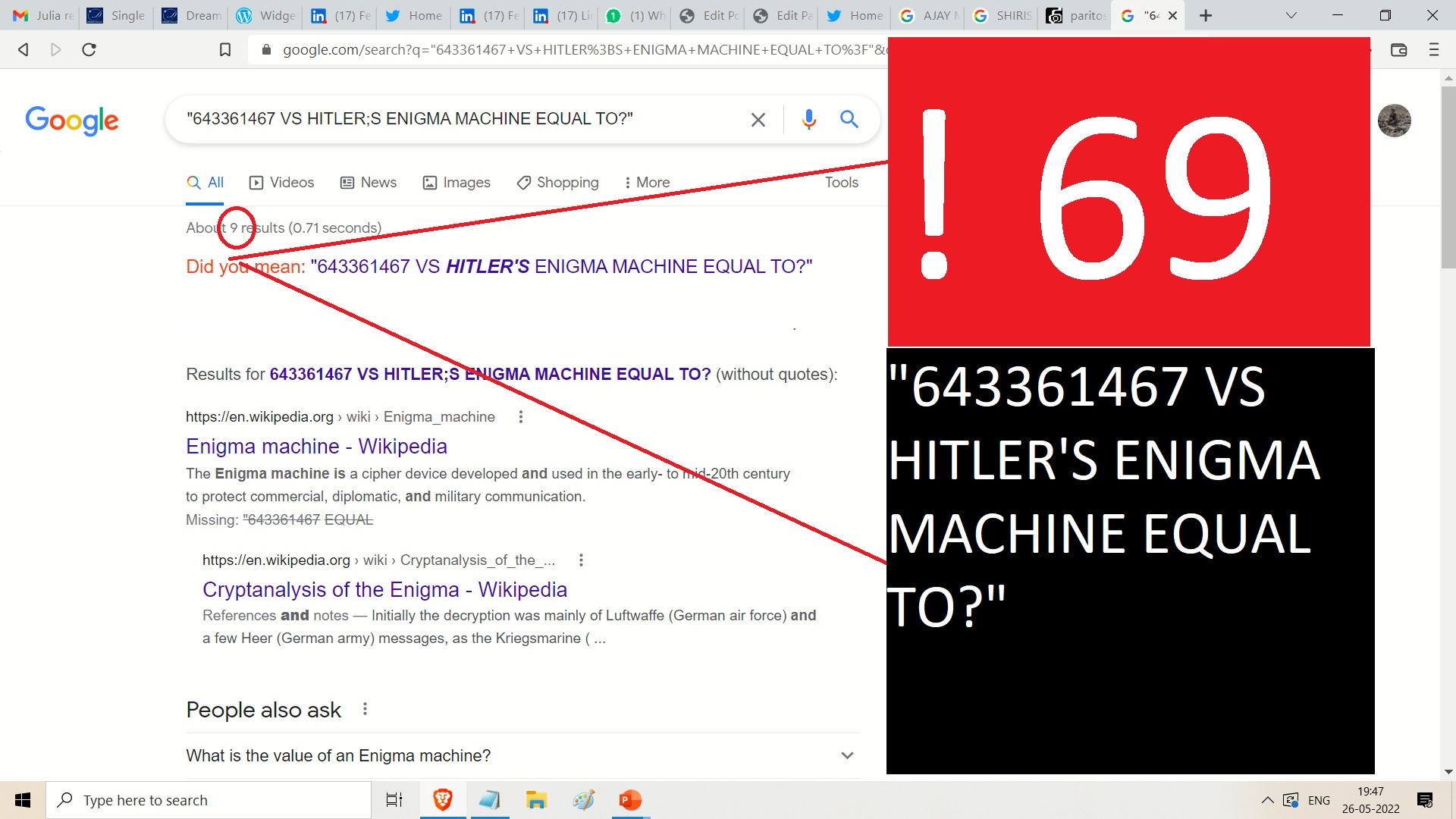 643361467 VS HITLER;S ENIGMA MACHINE EQUAL TO