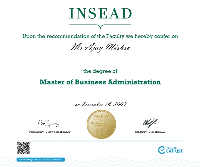 AJAY MISHRA INSEAD MBA DEGREE CERTIFICATE EQUAL TO WHAT AJAYINSEAD03@GMAIL.COM IS THE ROUTER FOR AJAY.MISHRA@INSEAD.EDU OR AJAY DOT MISHRA AT ALUMANI DOT INSEAD DOT EDU EQUAL TO