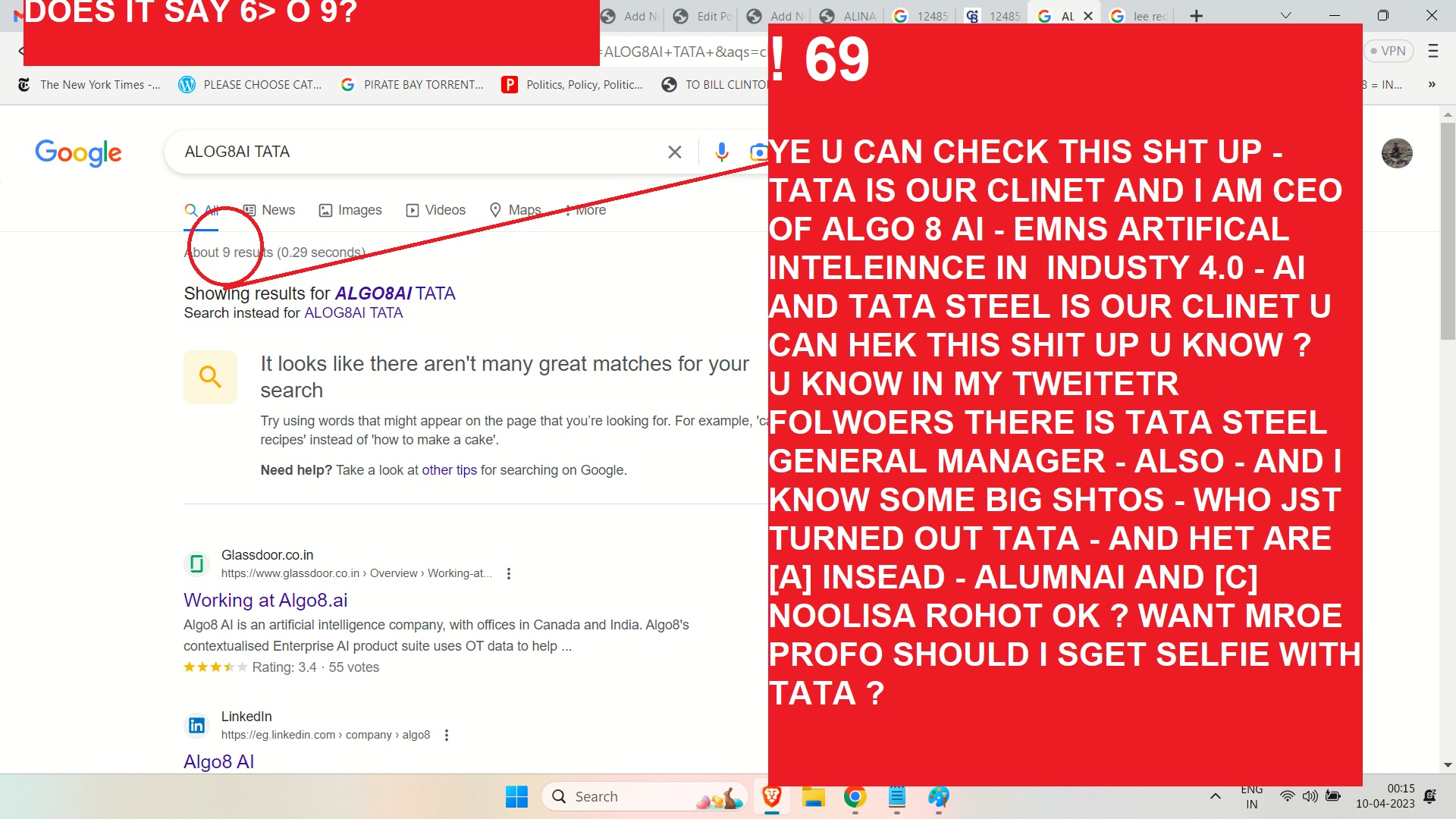 ! 69 YE U CAN CHECK THIS SHT UP - TATA IS OUR CLINET AND I AM CEO OF ALGO 8 AI - EMNS ARTIFICAL INTELEINNCE IN INDUSTY 4.0 - AI AND TATA STEEL IS OUR CLINET U CAN HEK THIS SHIT UP U KNOW ? U KNOW IN MY TWEITETR FOLWOERS THERE IS TATA STEEL GENERAL MANAGER - ALSO - AND I KNOW SOME BIG SHTOS - WHO JST TURNED OUT TATA - AND HET ARE [A] INSEAD - ALUMNAI AND [C] NOOLISA ROHOT OK ? WANT MROE PROFO SHOULD I SGET SELFIE WITH TATA ? ! 69 YE U CAN CHECK THIS SHT UP - TATA IS OUR CLINET AND I AM CEO OF ALGO 8 AI - EMNS ARTIFICAL INTELEINNCE IN INDUSTY 4.0 - AI AND TATA STEEL IS OUR CLINET U CAN HEK THIS SHIT UP U KNOW ? U KNOW IN MY TWEITETR FOLWOERS THERE IS TATA STEEL GENERAL MANAGER - ALSO - AND I KNOW SOME BIG SHTOS - WHO JST TURNED OUT TATA - AND HET ARE [A] INSEAD - ALUMNAI AND [C] NOOLISA ROHOT OK ? WANT MROE PROFO SHOULD I SGET SELFIE WITH TATA ?