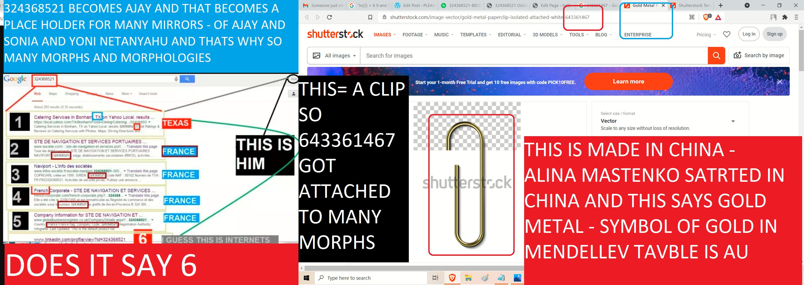 643361467 A CLIP MADE IN CHIN A- SO, THIS IS A GOLD CLIP - GLD = AU IN EMNDELEEV TABLE - THIS IS A CLIP THIS GOT ASTATACHED TO MANY MORPHS AND 324368521 IS ASLO AJAY
