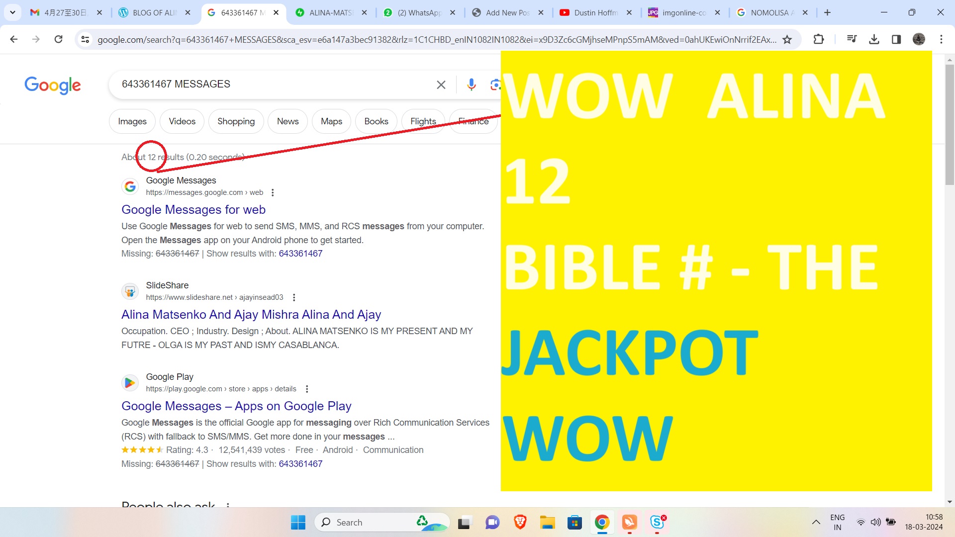 NOMOLISA MESSAGES WOW ALINA MATSENKO AJAY MISHRA THE BIBLE NUMBER 12 THE JACK POT 6 + 6 =12 WOW WHAT A DAY