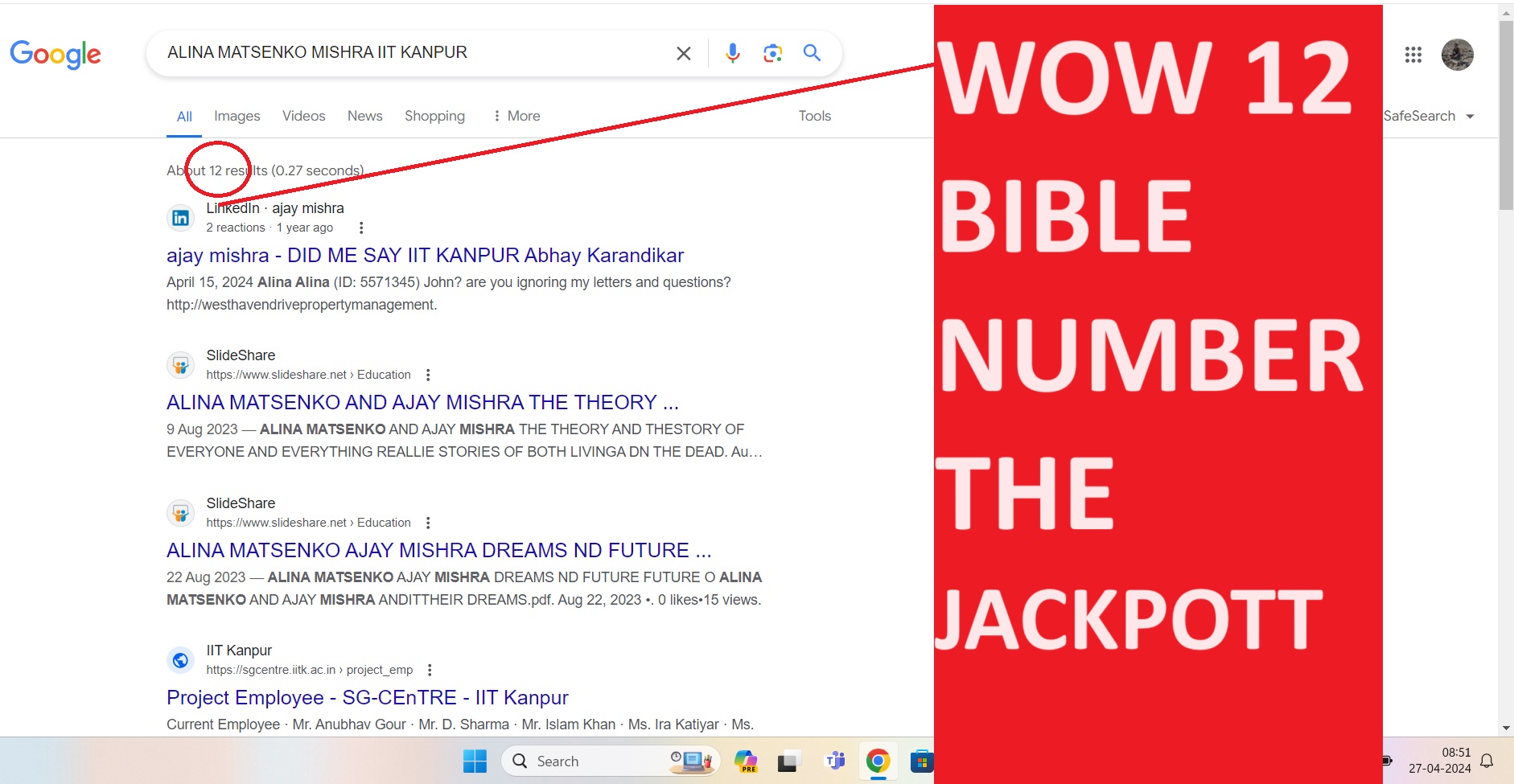 ALINA MATSENKO MISHRA IIT KANPUR WOW 12 THE BIBLE NUMBER THE JACKPOT REGRDAS 87014 THE 1987 GUASSIAN PRIME NUMBER AND 643361467 AND INSEAD IS